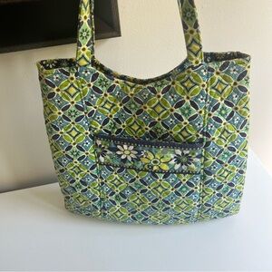 Vera Bradley Tote Bag With Side Pocket Blue, Green And Yellow Daisy Daisy Bag